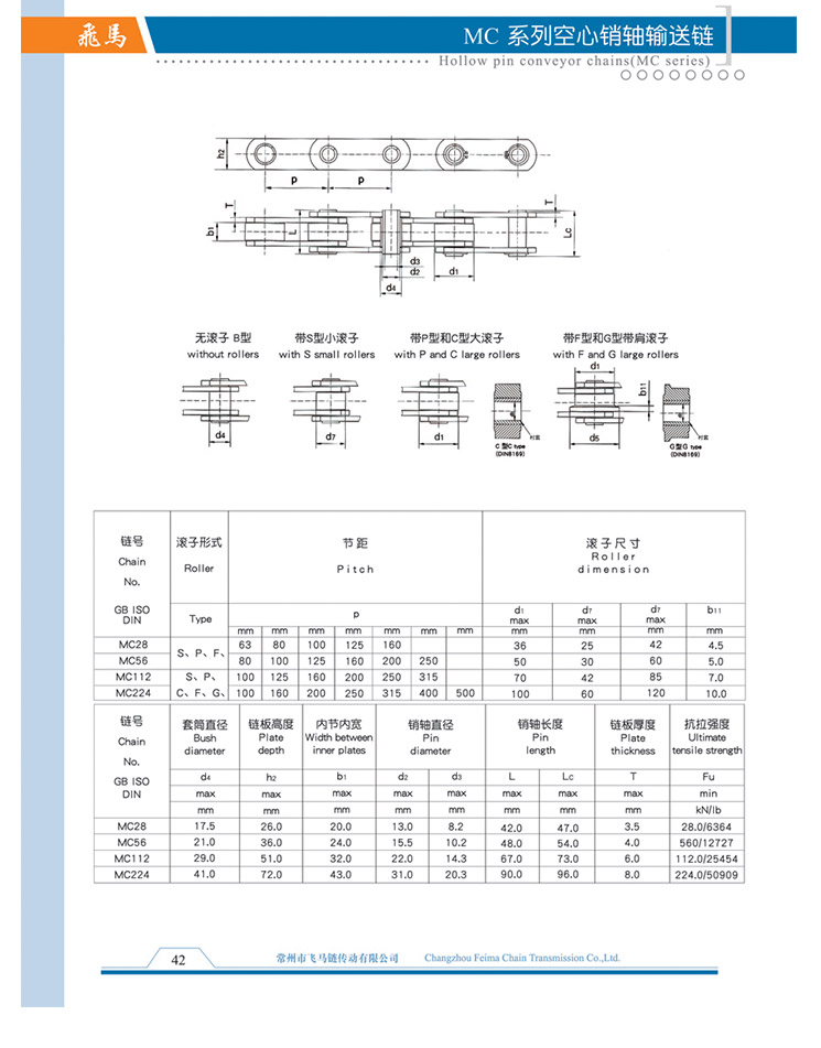 MC系列空心銷軸輸送鏈 MC系列空心銷軸輸送鏈